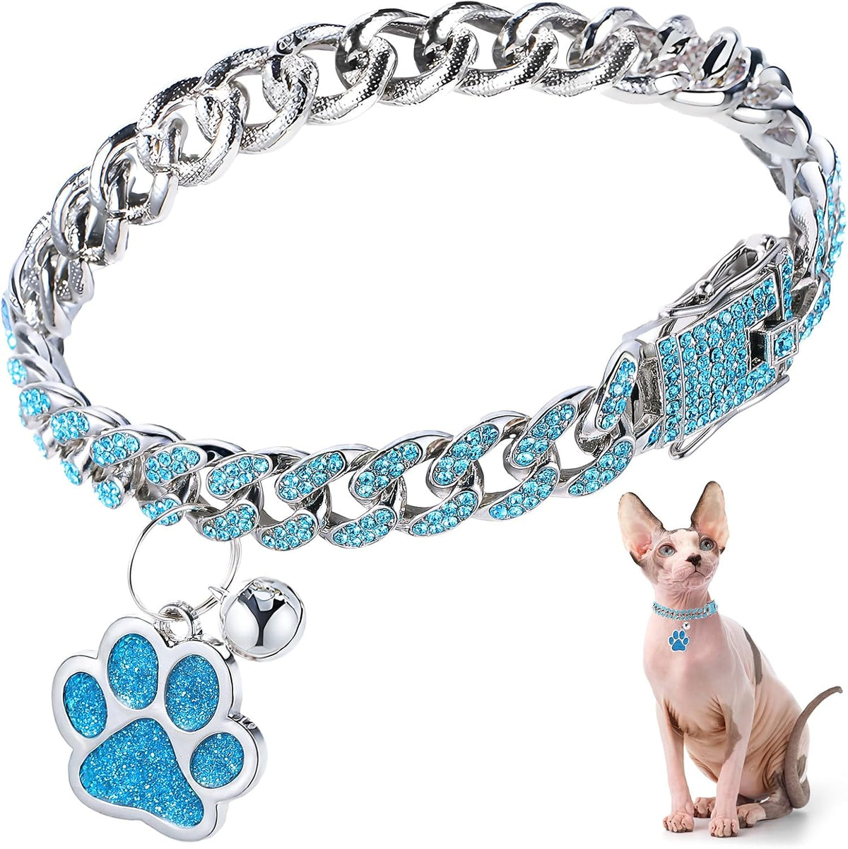 Hillban Cat Collar Chain Diamond Jewelry Gift, 8 Inch, Gold