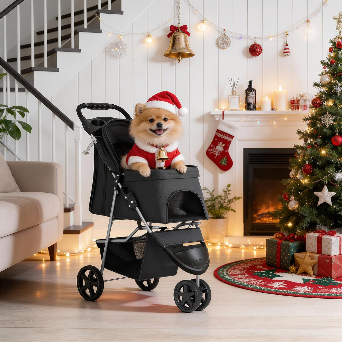 MoNiBloom Pet Stroller for Small/Medium Dogs and Cats up to 33 lbs, Black