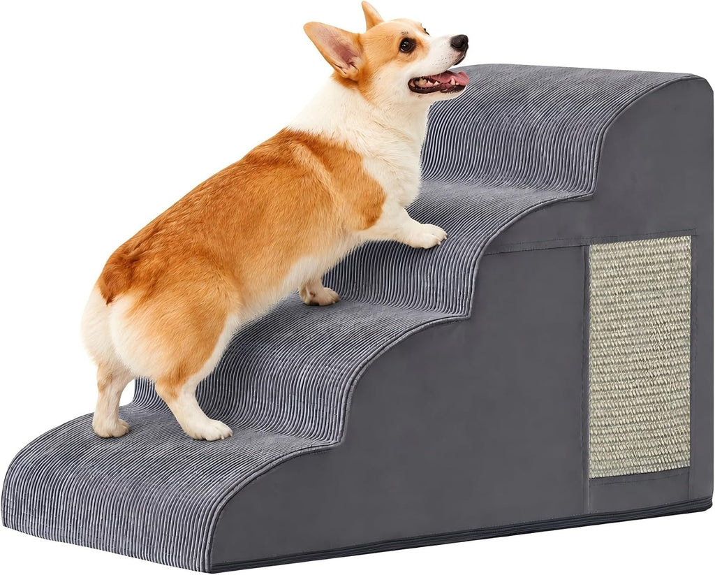 Dog Stairs for Small Dogs 19.7" H, Dog Ramp for Bed, 4-Step, Grey