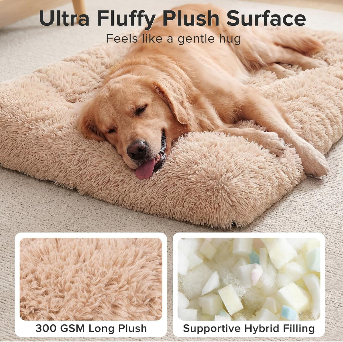 JOEJOY Large Dog Bed Crate Pad, Deluxe Plush Washable Dog Beds Fulffy Soft Kennel Pad Anti-Slip Pet Sleeping Mat for Ext