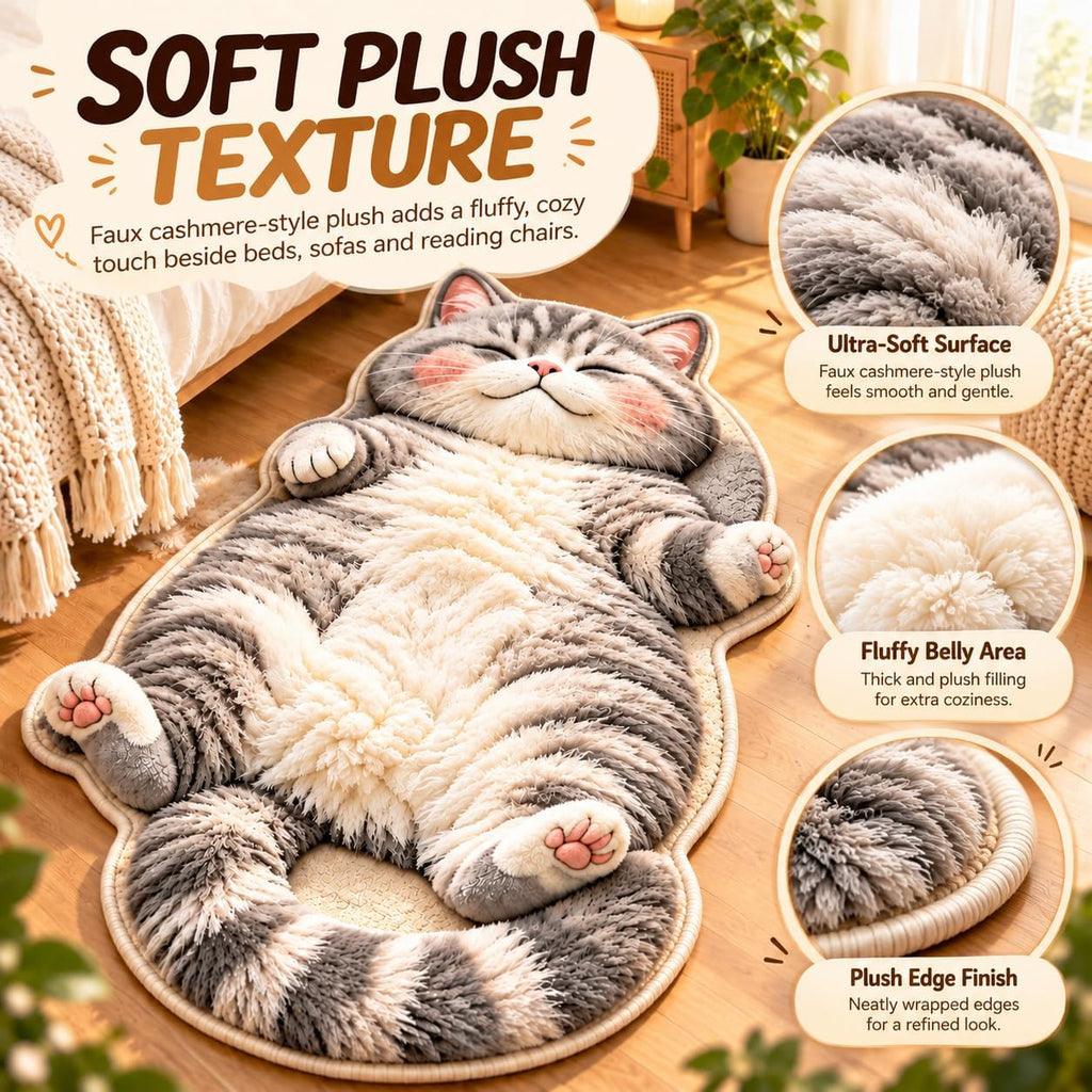 31.5 * 47.2in 3D Cozy Cat Rugs, Plush Sleeping Cat Shaped Rug for Bedroom (Style B, 15.7 × 23.6in)