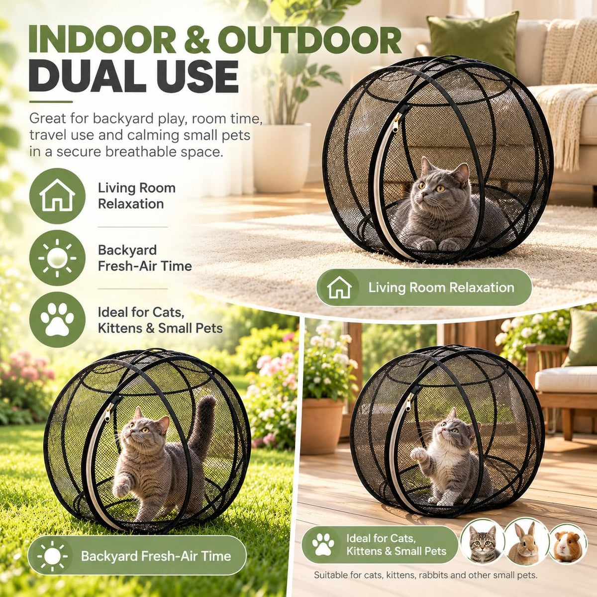 Cat Hamster Ball for Outside, 360° Panoramic Pop-Up Rolling Cat Playpen, 26.77 Inch Foldable Hamster Ball for Cats, Port