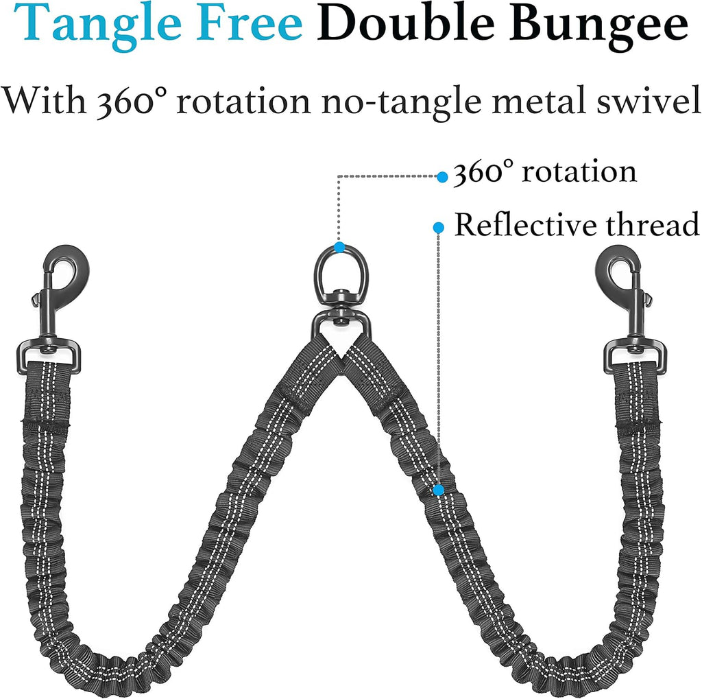 Double Dog Leash, 360° Swivel, No Tangle, Large, 25-150 lbs, Black