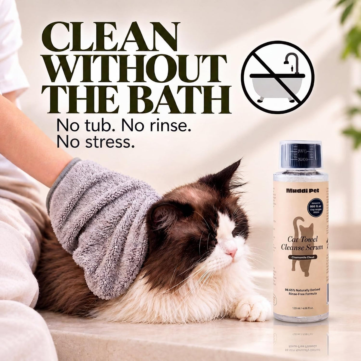 4-in-1 Waterless Cat Shampoo and Conditioner Concentrate with Mitt, Makes 24 Bottles of Dry Shampoo for Cats – Cleanses,