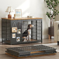 YATINEY Foldable Dog Crate Furniture, Dog Crate with DIY Frame, Heavy Duty Dog Kennel Indoor with Hooks, Wooden Dog Cage