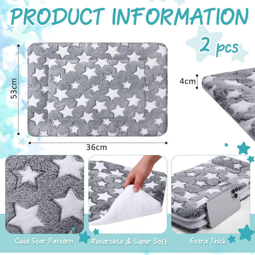 2 Pack Self Warming Cat Dog Bed Pad, Grey, 21" X 14", Stars