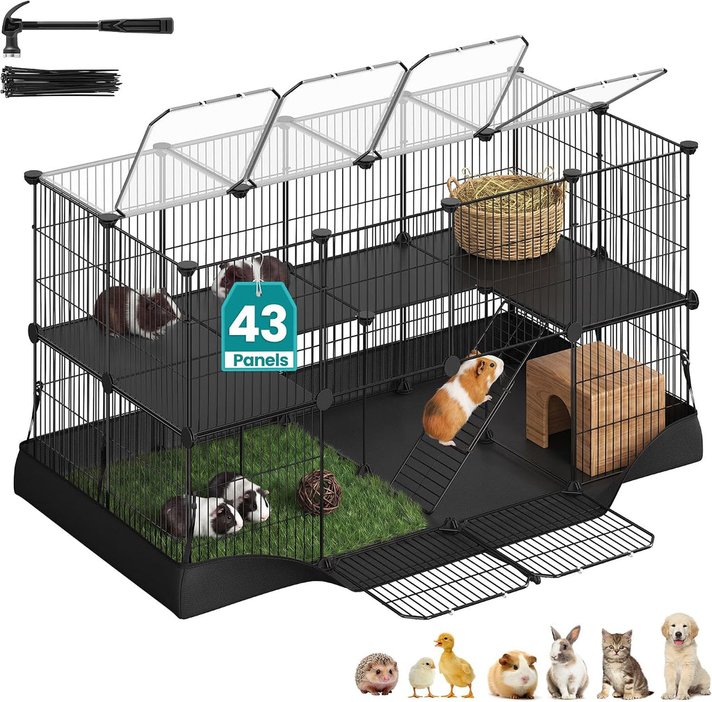 SONGMICS Pet Playpen, Clear Plastic Modular Enclosure, DIY Indoor Fence