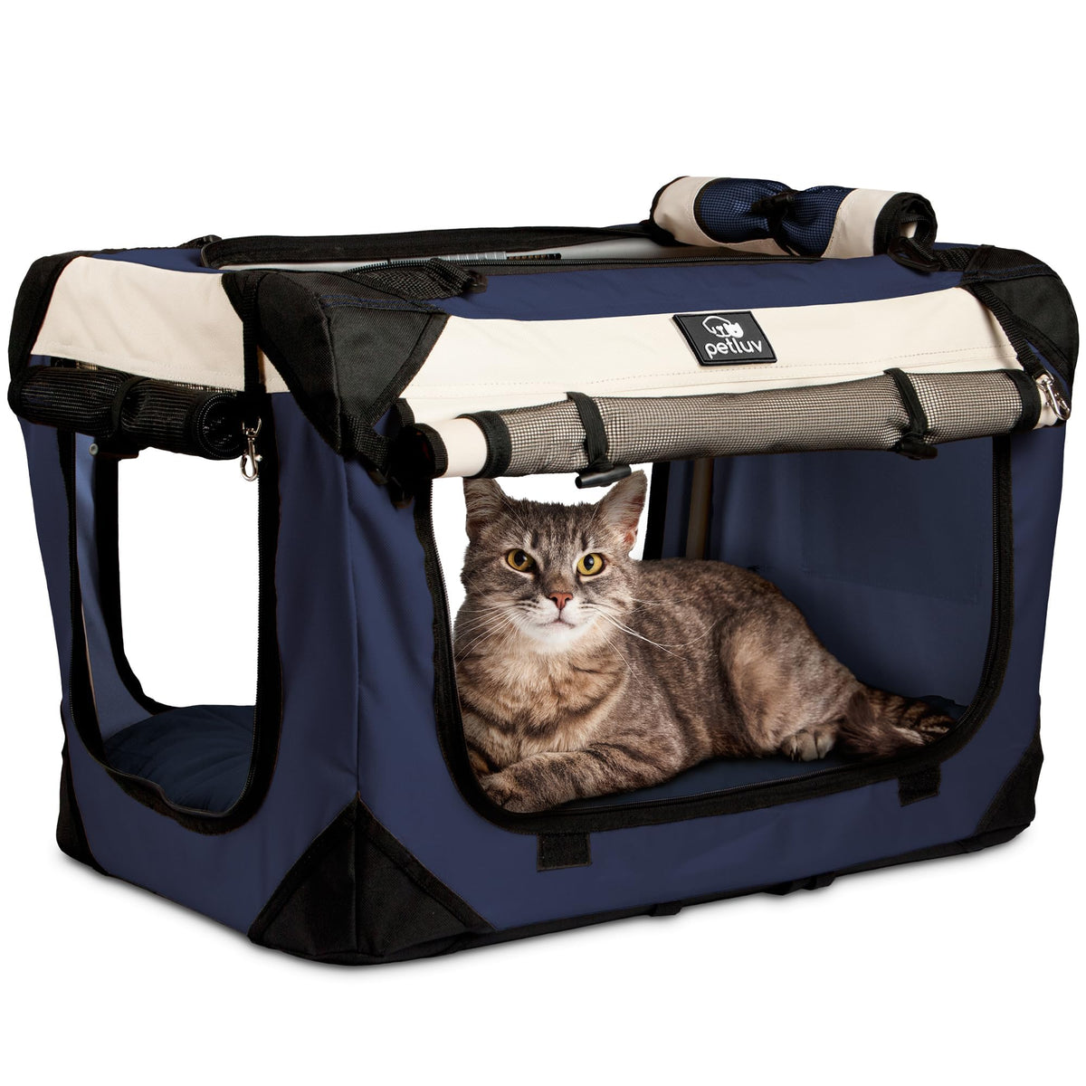 Cat & Dog Pet Carrier, Fits 2 Cats or Medium Dog Comfortably, Large, Navy
