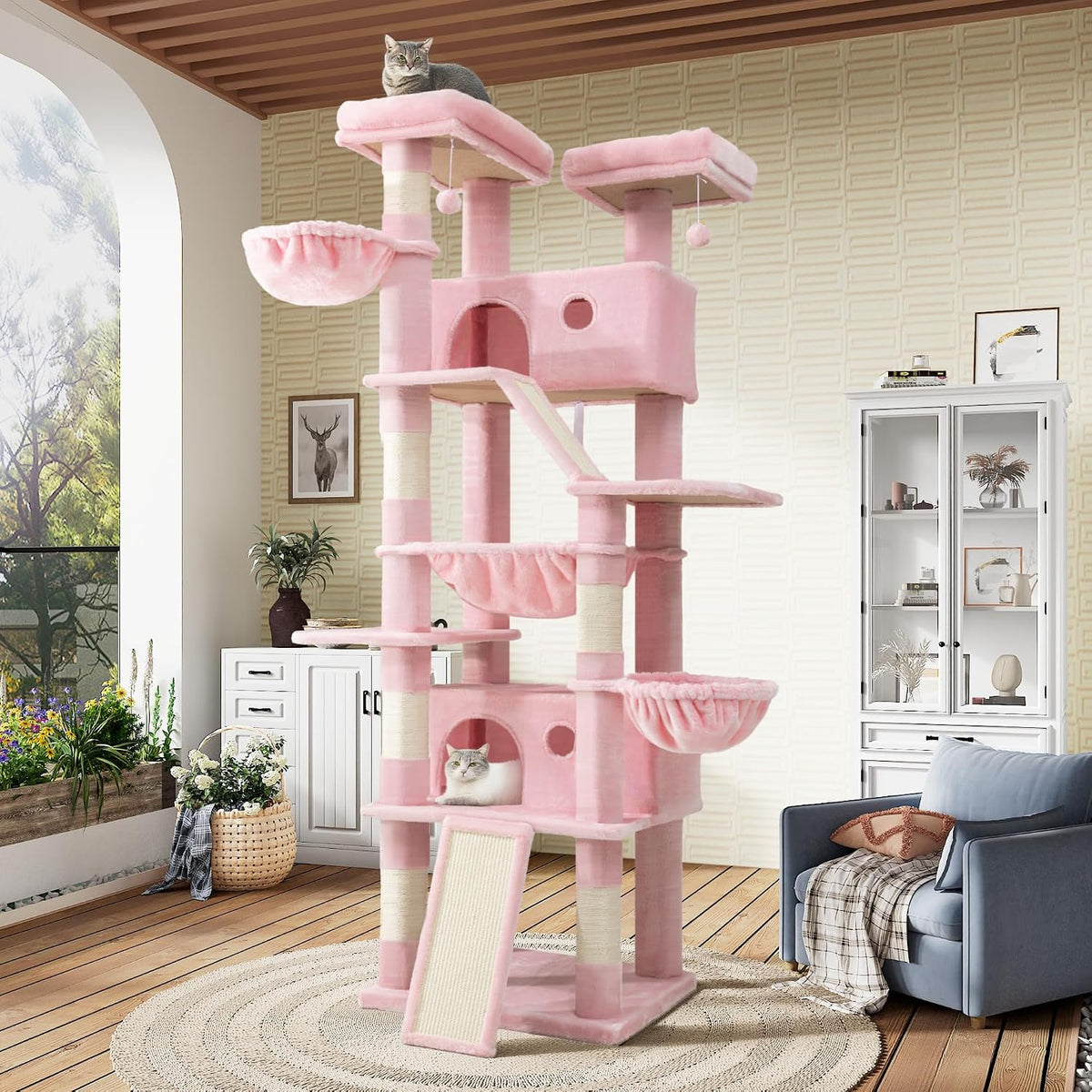 SHA CERLIN 81in Multi-Level Tall Cat Tree Tower for Indoor Kitties/Larger Cat Condo Furniture with Hammock/Cozy Pussycat