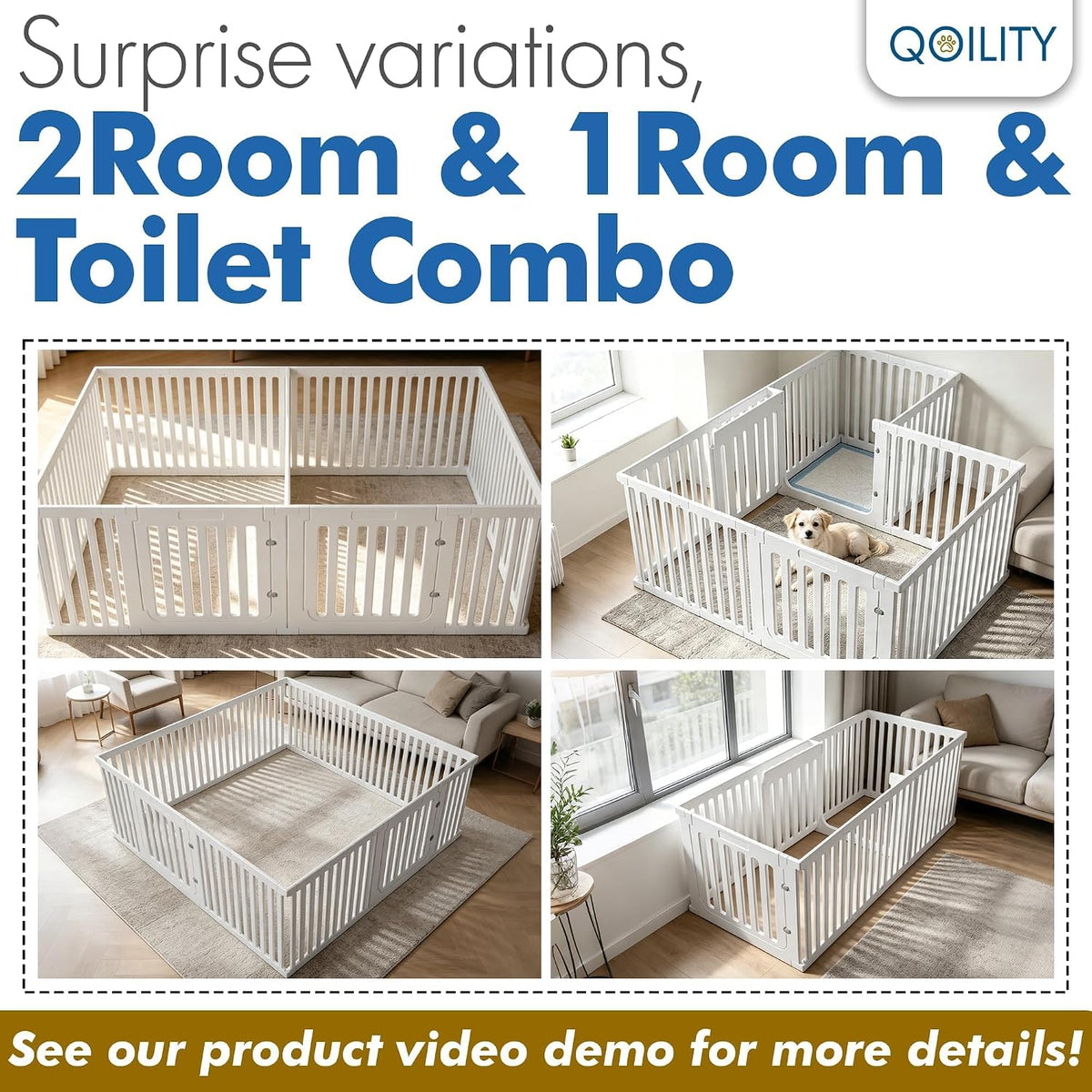 25.6" H Puppy Play Pen for Indoors, 18 Panels, White