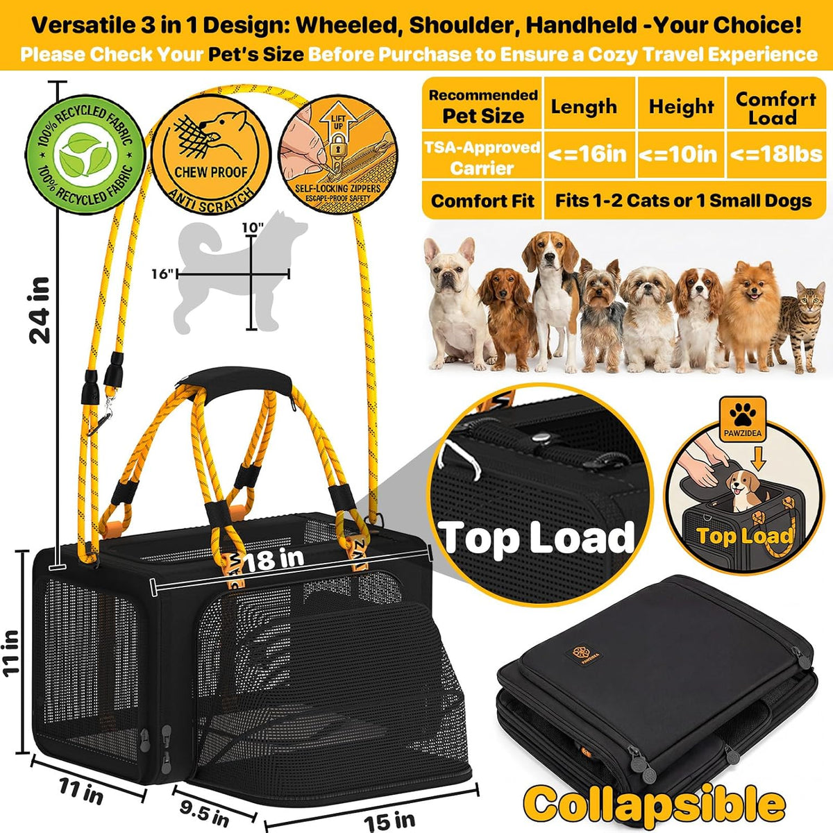 Expandable Pet Carrier for Small Cats & Dogs, TSA Airline Approved
