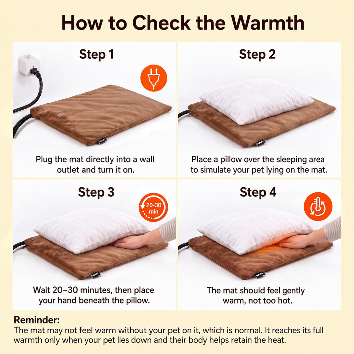 Cat Heating Pad, Heated Cat Bed, MET Safety Listed, Constant Warmth, Brown