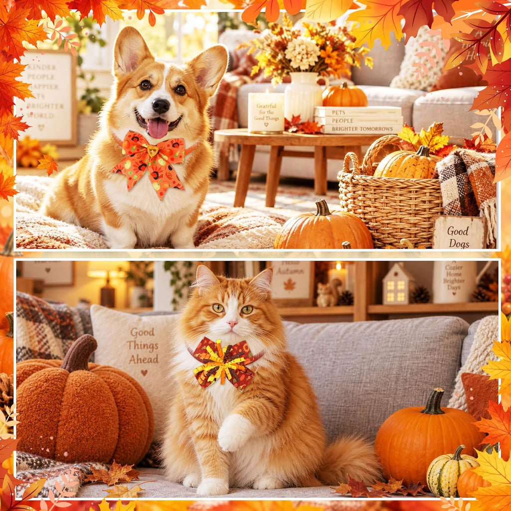 Huhumy 50 Pcs Fall Dog Bowties Bulk Thanksgiving Pet Grooming Bows