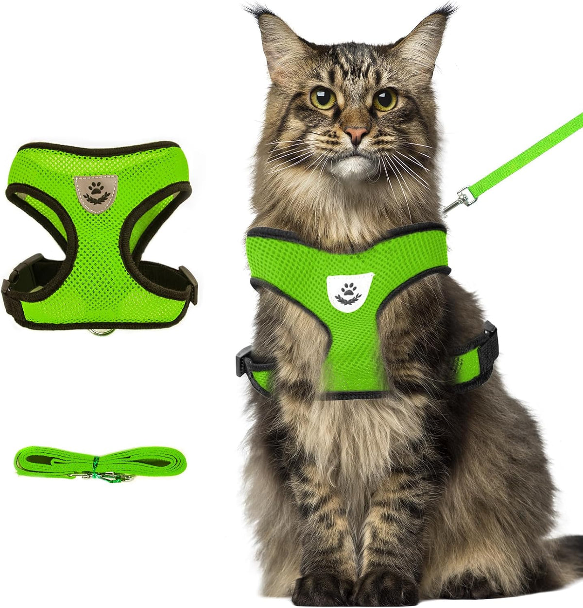 Black Cat Harness and Leash Set, Soft Mesh Adjustable Reflective, Size M