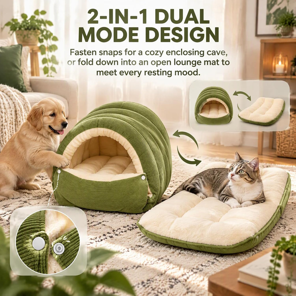 Dachshund Cave Bed, Dog Cave Bed for Dogs & Cats (Olive Green, Medium)