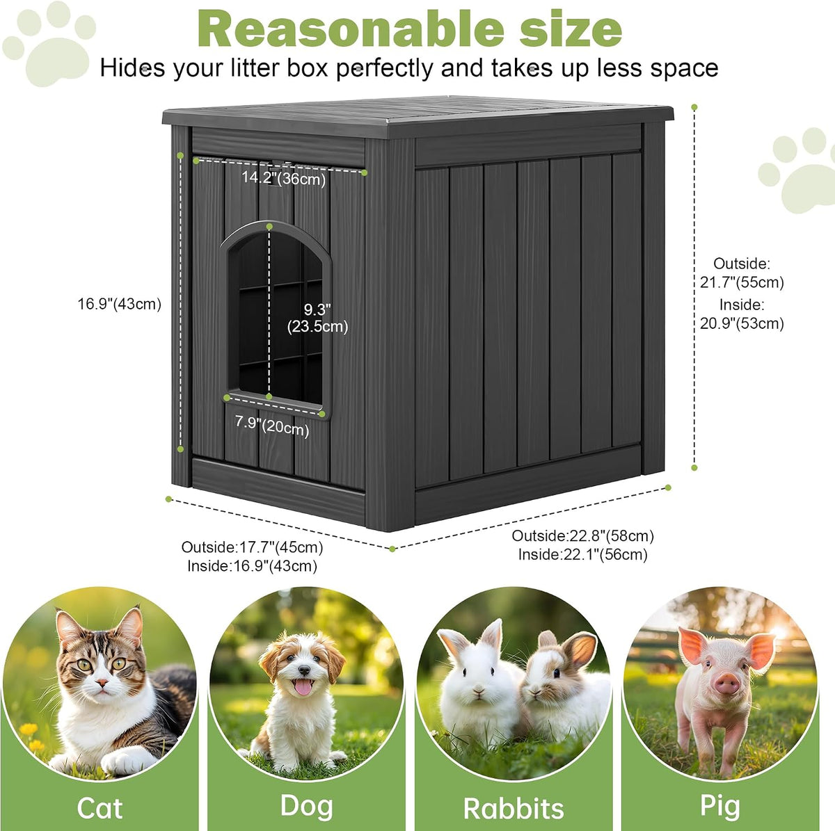 Outdoor Cat House Weatherproof, Resin Cat Houses for Outdoor Indoor Cats, Cat Box Enclosure, Cat Bed Easy to Assemble & 