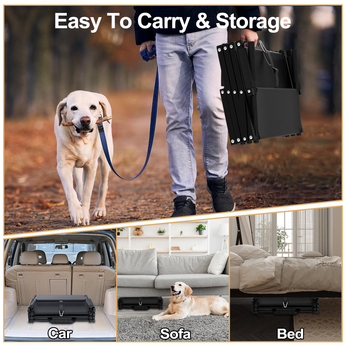 PetRuna Extra Wide 20" Dog Stairs for Large Dogs, Dog Steps for Car 4 Steps