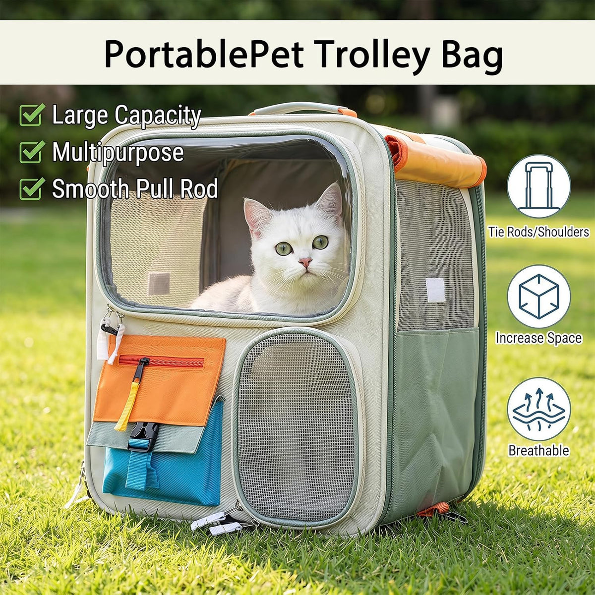 Cat Carrier with Wheels,Foldable Rolling Pets Carrier