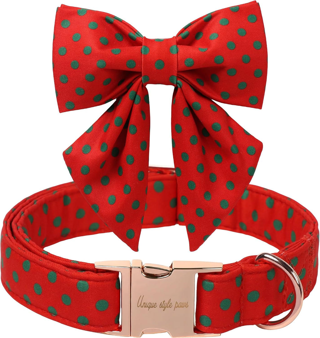 Christmas Dog Collar Bow Medium Girl Boy Dog-Red Polka M