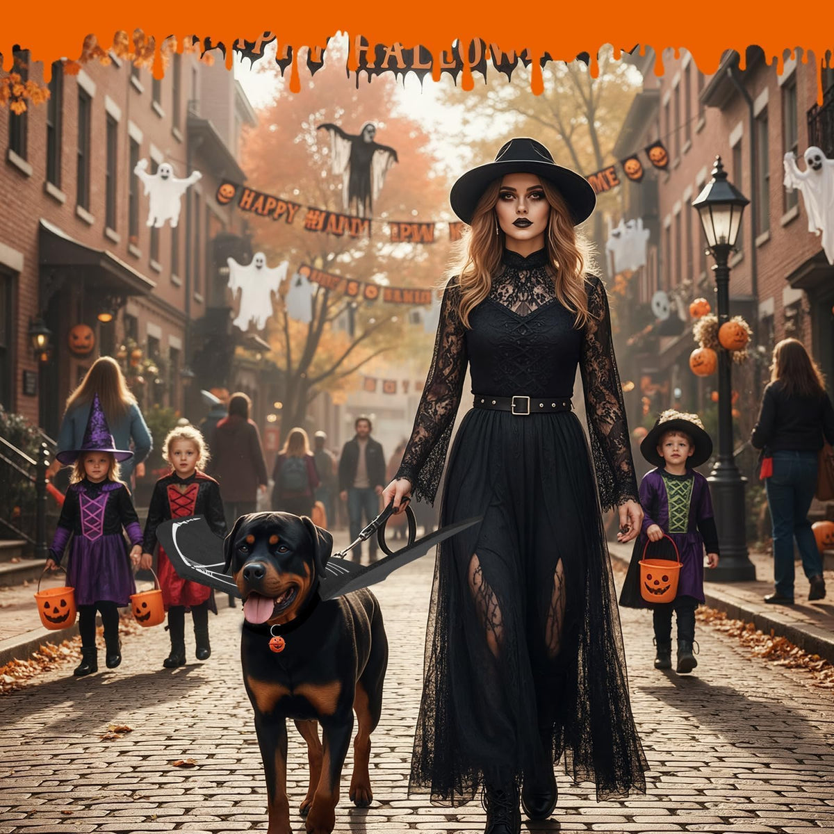 Olanrun Large Dog Halloween Costumes, Adjustable Dog Bat Wings Costumes for Large Dogs with Pumpkin Bell Skeleton Print On The Back, Pet Costume Halloween Cosplay Party Dress Up, XL Black