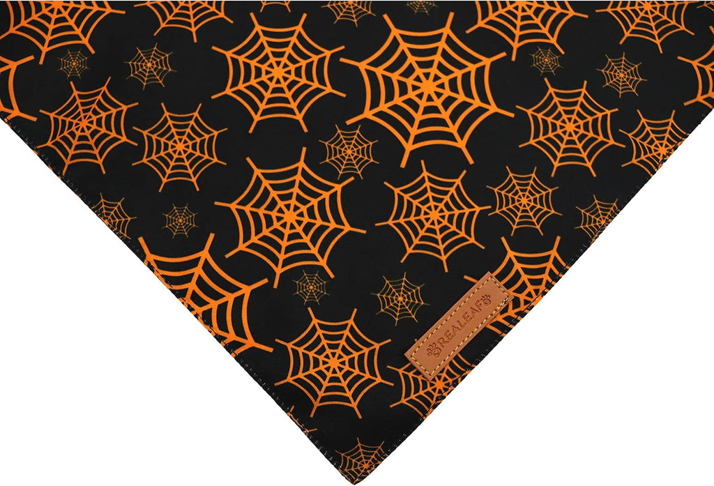 Halloween Dog Bandanas 2 Pack, Pumpkin and Spider Web Bibs, Triangle Reversible Fall Pet Scarf, Premium Durable Fabric, 