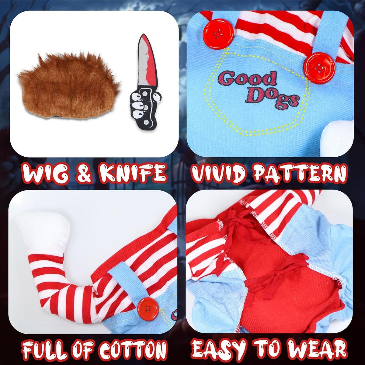 GOYOSWA Dog Halloween Costumes, Pet Deadly Doll Dog Costume Funny Dog Costumes Dog Halloween Costume Clothes for Small M