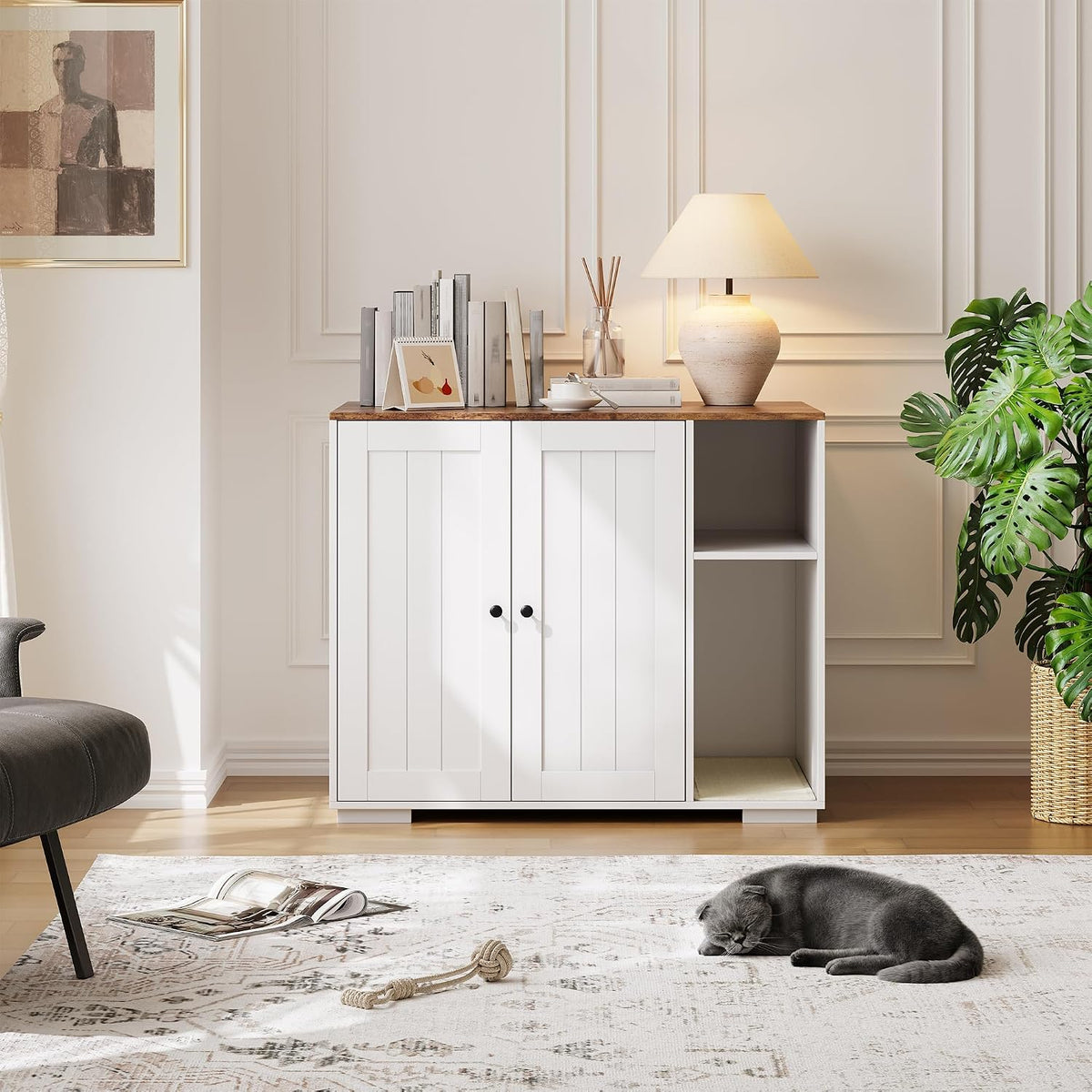 Large Cat Litter Box Enclosure with Power Outlet for Auto Litterbox Robot