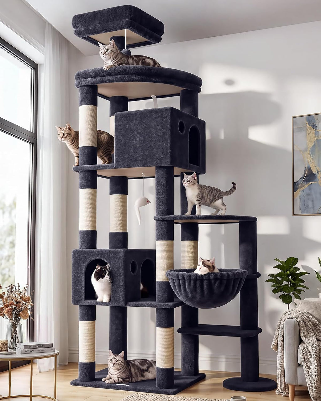 Globlazer Giant Cat Tree for Indoor Large Cats, 83in, F83, Light Grey