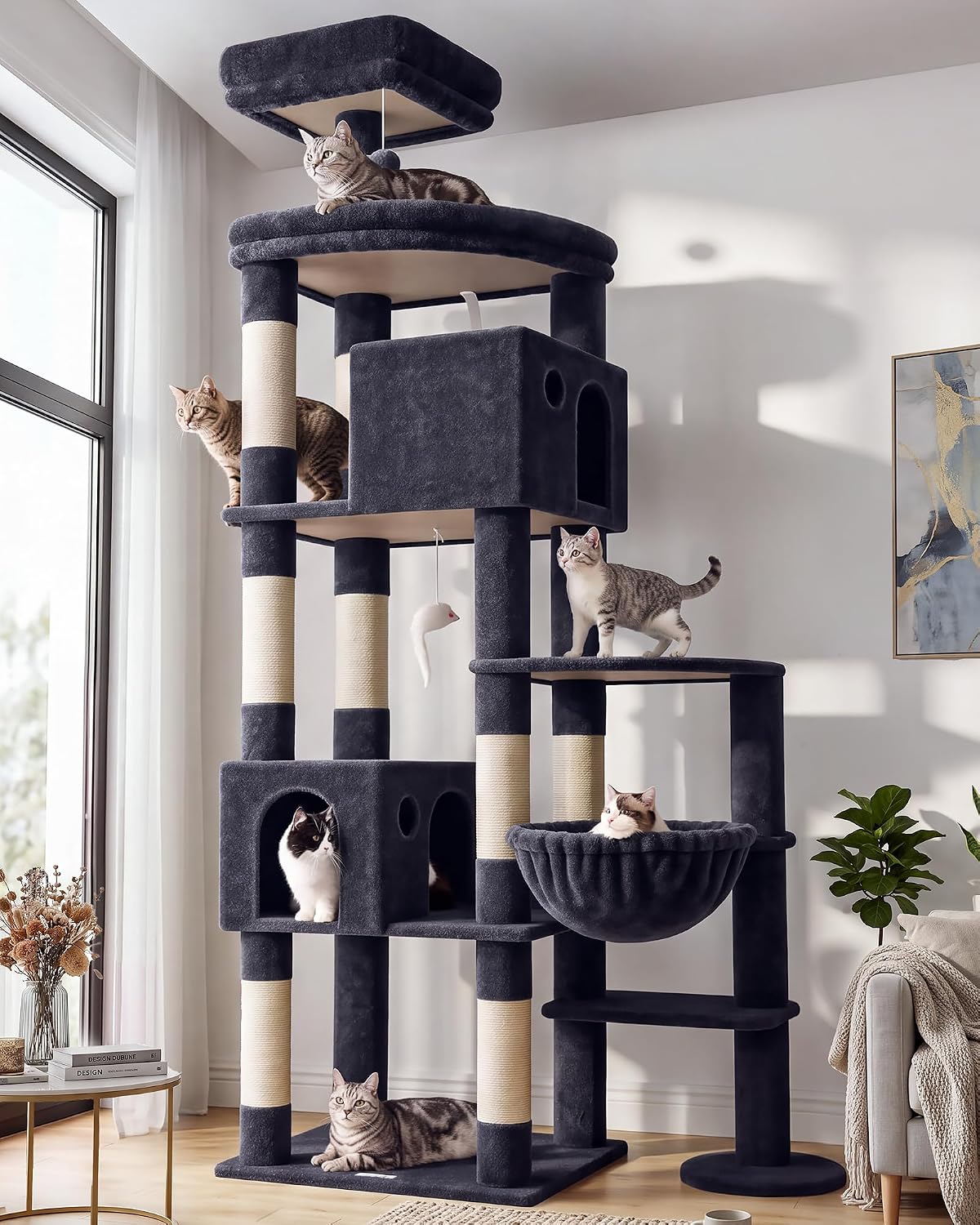 Globlazer Giant Cat Tree for Indoor Large Cats, 83in, F83, Light Grey