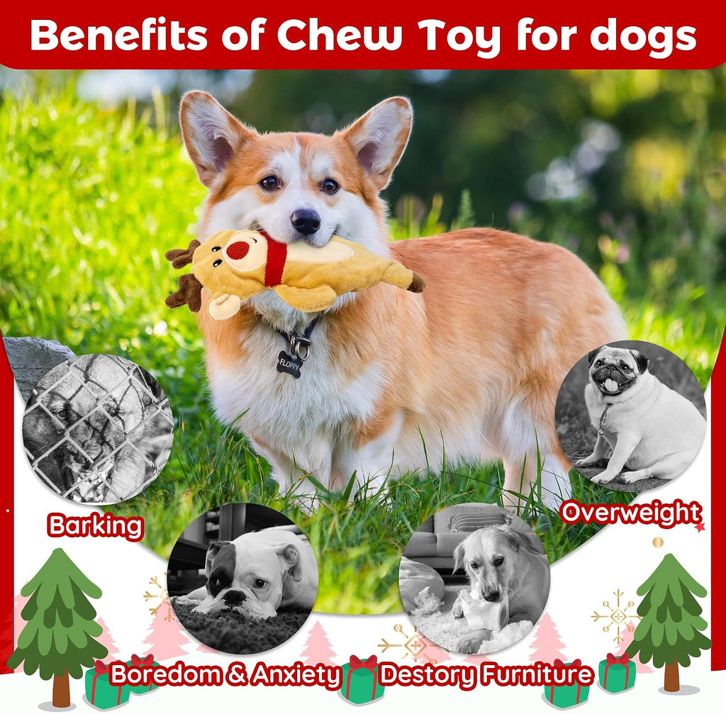 5 Pack Christmas Dog Toys for Small Medium Dogs, No Stuffing Plush Squeaky Dog Toys with Crinkle Paper, Holiday Santa Re