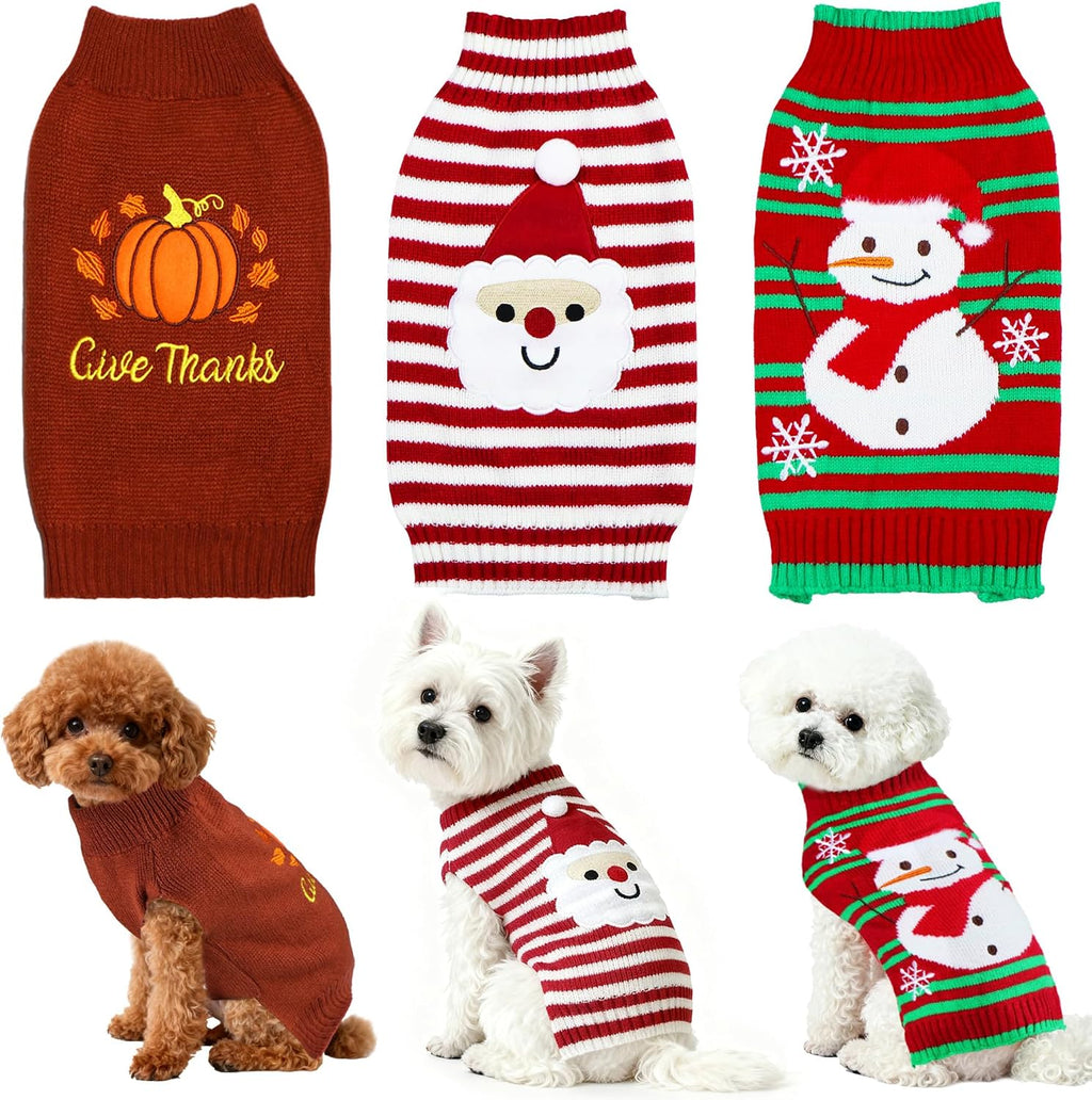3 Pack Dog Halloween Thanksgiving Christmas Holiday Sweater for Dogs (Medium)