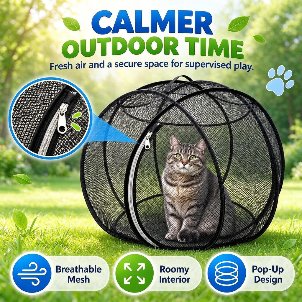 360° Panoramic Pop-Up Rolling Cat Playpen Ball Cat Playpen, Mesh Cat Tent