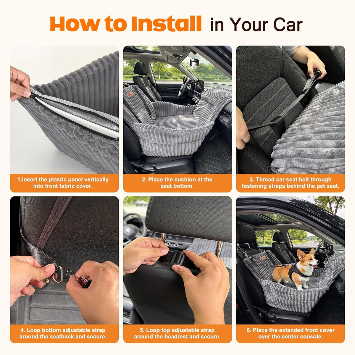 Pawaboo Dog Car Seat for Small Medium Dogs, Grey