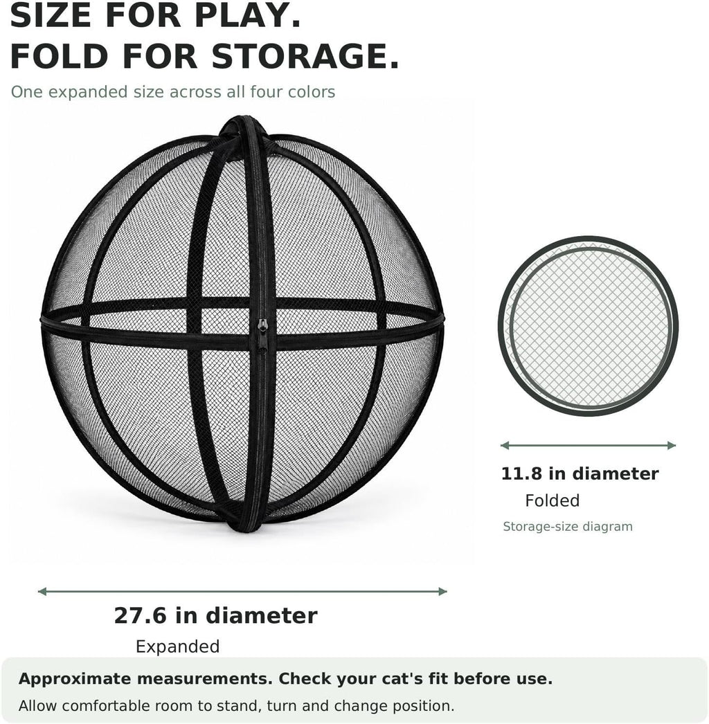 Rolling Cat Ball Enclosure, 27.6 Inch Foldable Spherical Mesh Cat Tent