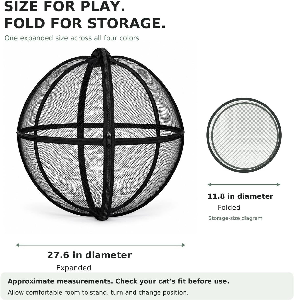 Rolling Cat Ball Enclosure, 27.6 Inch Foldable Spherical Mesh Cat Tent