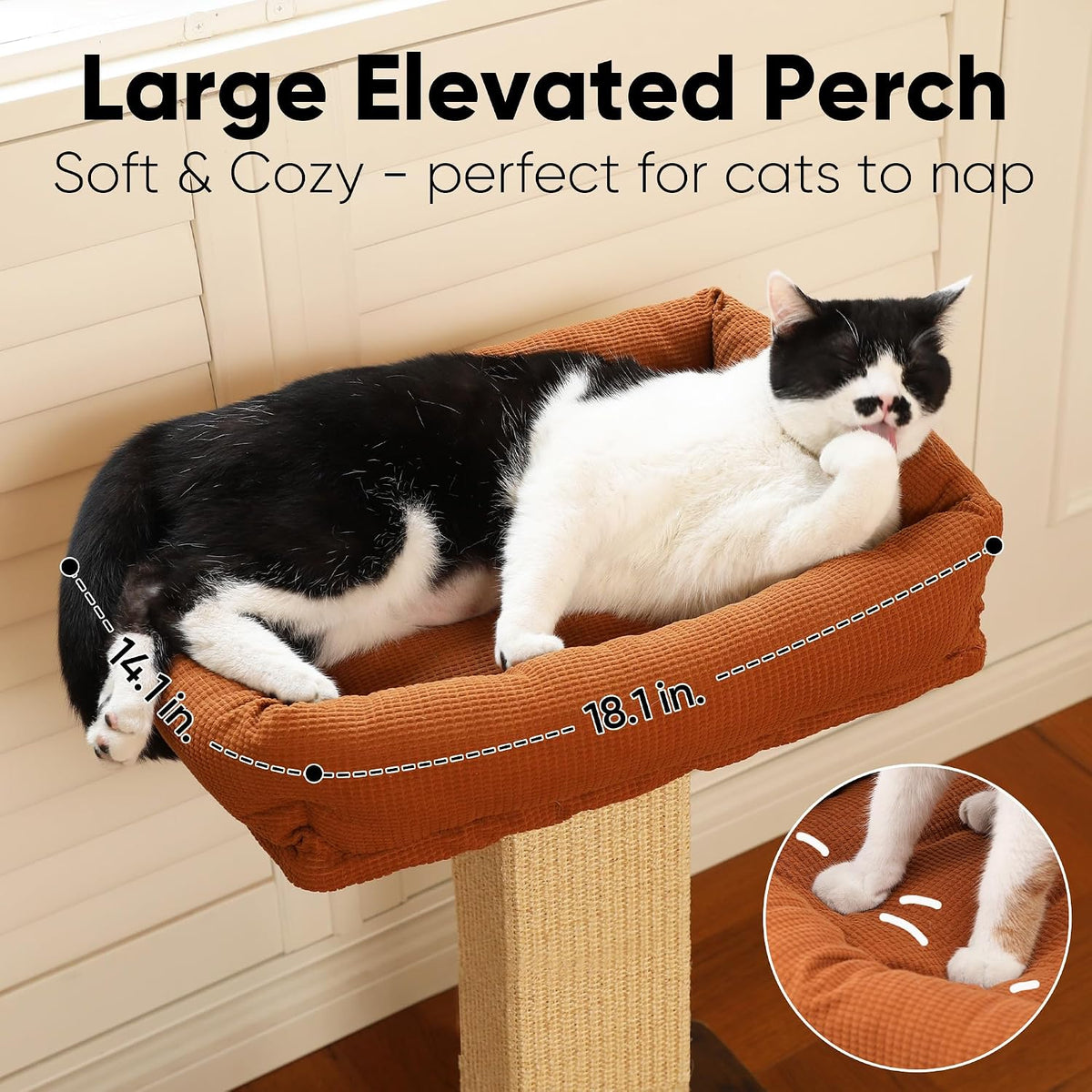 FUKUMARU Retro-Style Cat Scratching Post with Perch for Indoor Adult Cats