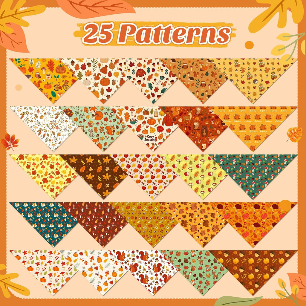 Abbylike 100 Pcs Fall Thanksgiving Dog Bandanas Bulk, Leaf Pumpkin Acorn