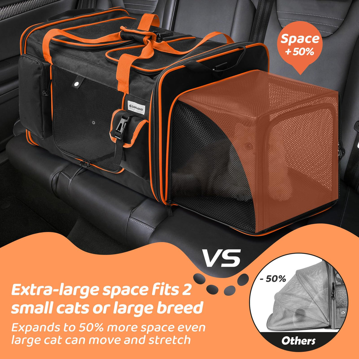 Odoland Expandable Cat Carrier for 2 Cats with Litter Box, Large Soft Sided
