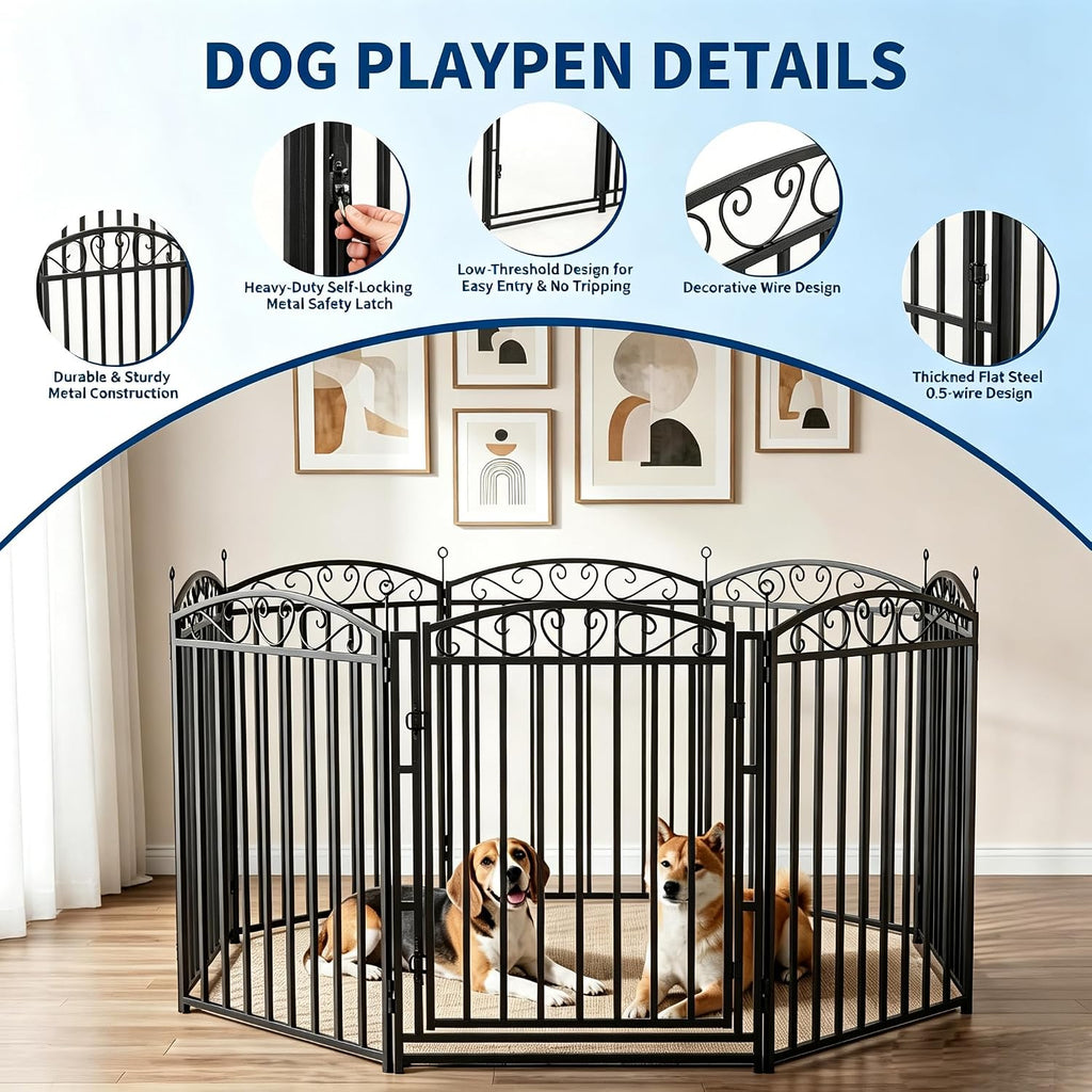 GarveeTech Dog Playpen Fence – 32" Metal, 8 Panels with Door
