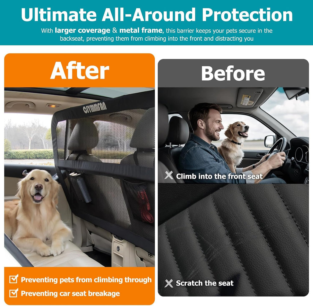 Dog Barrier for Car Back Seat & Cargo Area with Wider Coverage, Universal Fit for Car, SUV & Truck, Dog Car Divider with
