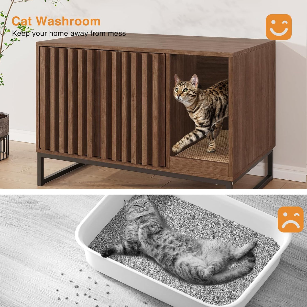 Cat Litter Box Enclosure, Modern Hidden Litter Box Furniture with Scratch Pad, Indoor Cat Washroom House End Table, Entr