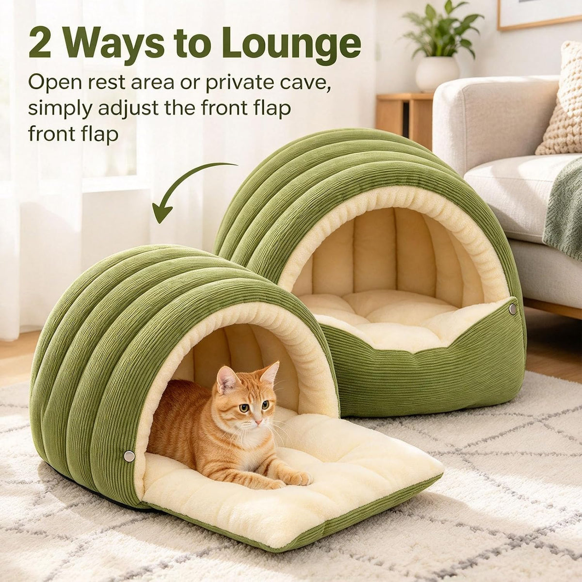 Dachshund Cave Bed, Cat Cave Bed & Dog Cave Beds (Medium,Green)