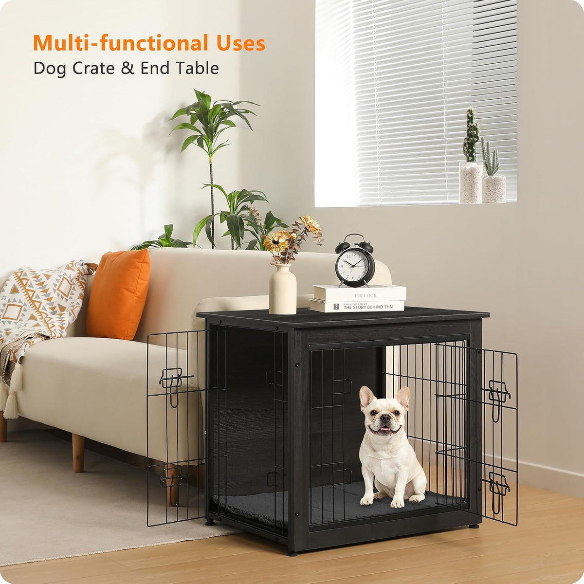 27" Dog Crate Furniture, Dog Kennel Indoor, with Waterproof Cushion