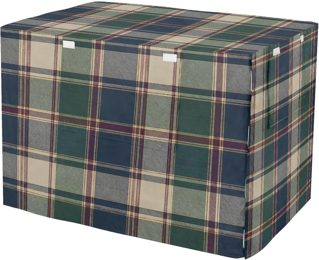 Dark Green Plaid Dog Crate Cover 42" L x 28" W x 30" H, Waterproof Windproof Light Blocking Pet Cage Cover with Roll Up 
