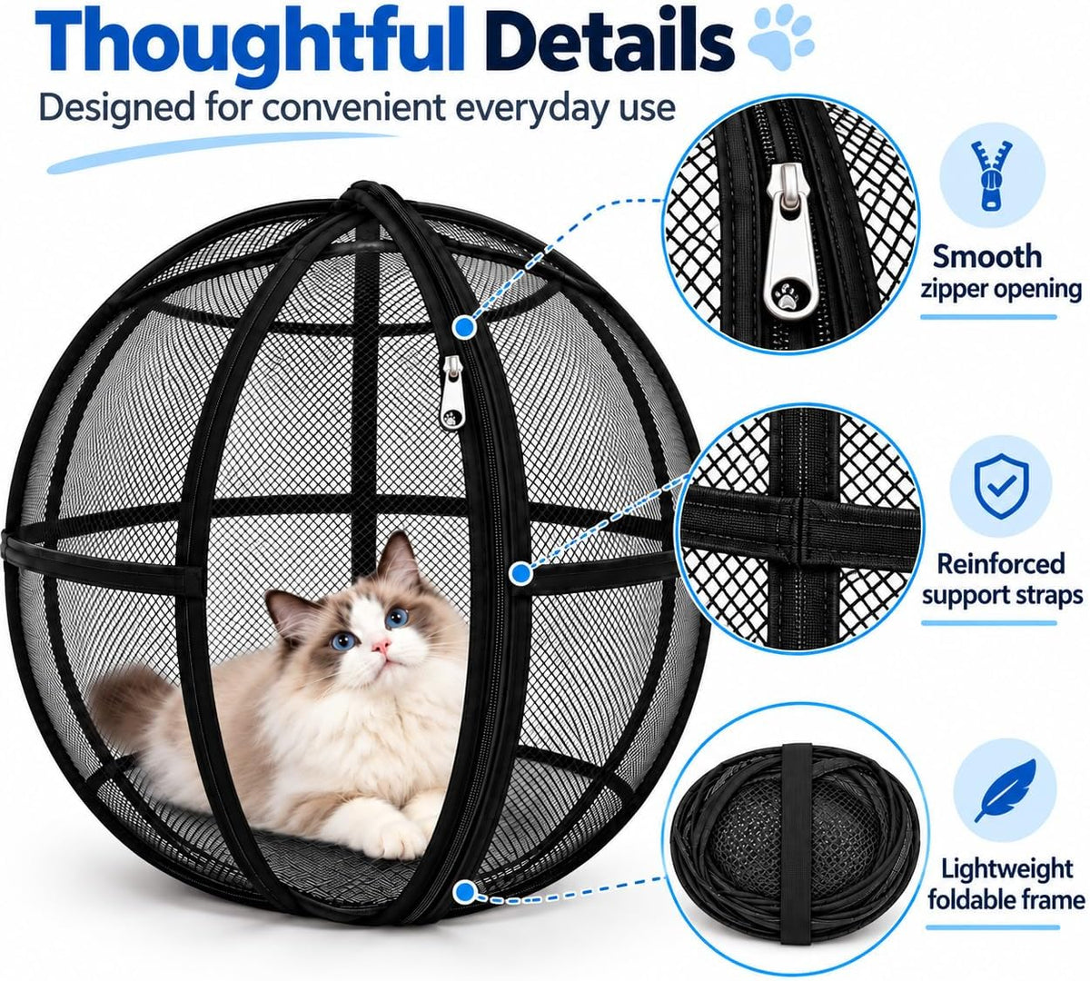 Giant Hamster Ball for Cats, 27.56 in Foldable Mesh Cat Playpen，2 Pcs