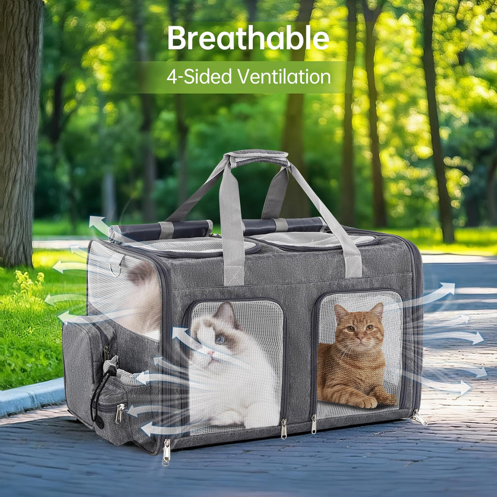Cat Carrier for 2 Cats Double Pet Carrier Extra Large Multi Cat Travel Gray