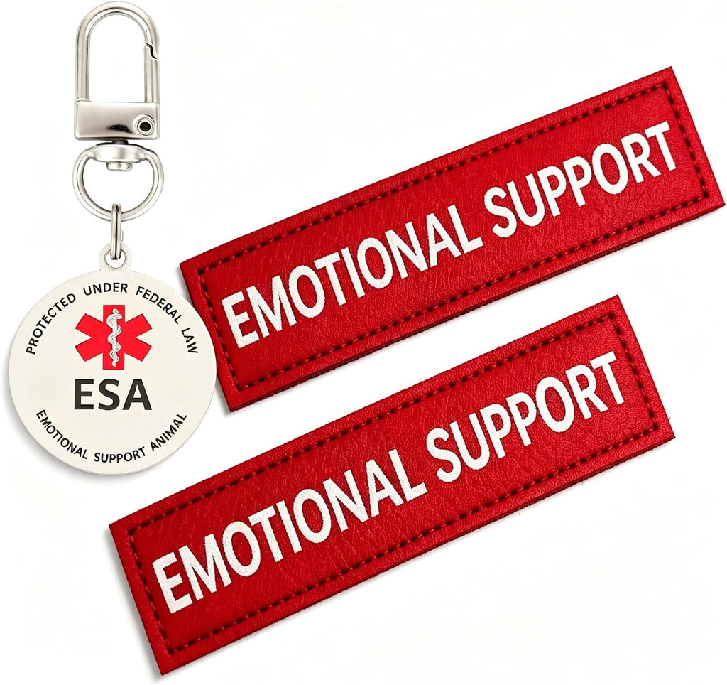 Red Emotional Support Patches & ID Tag Set for Collar Harness Vest