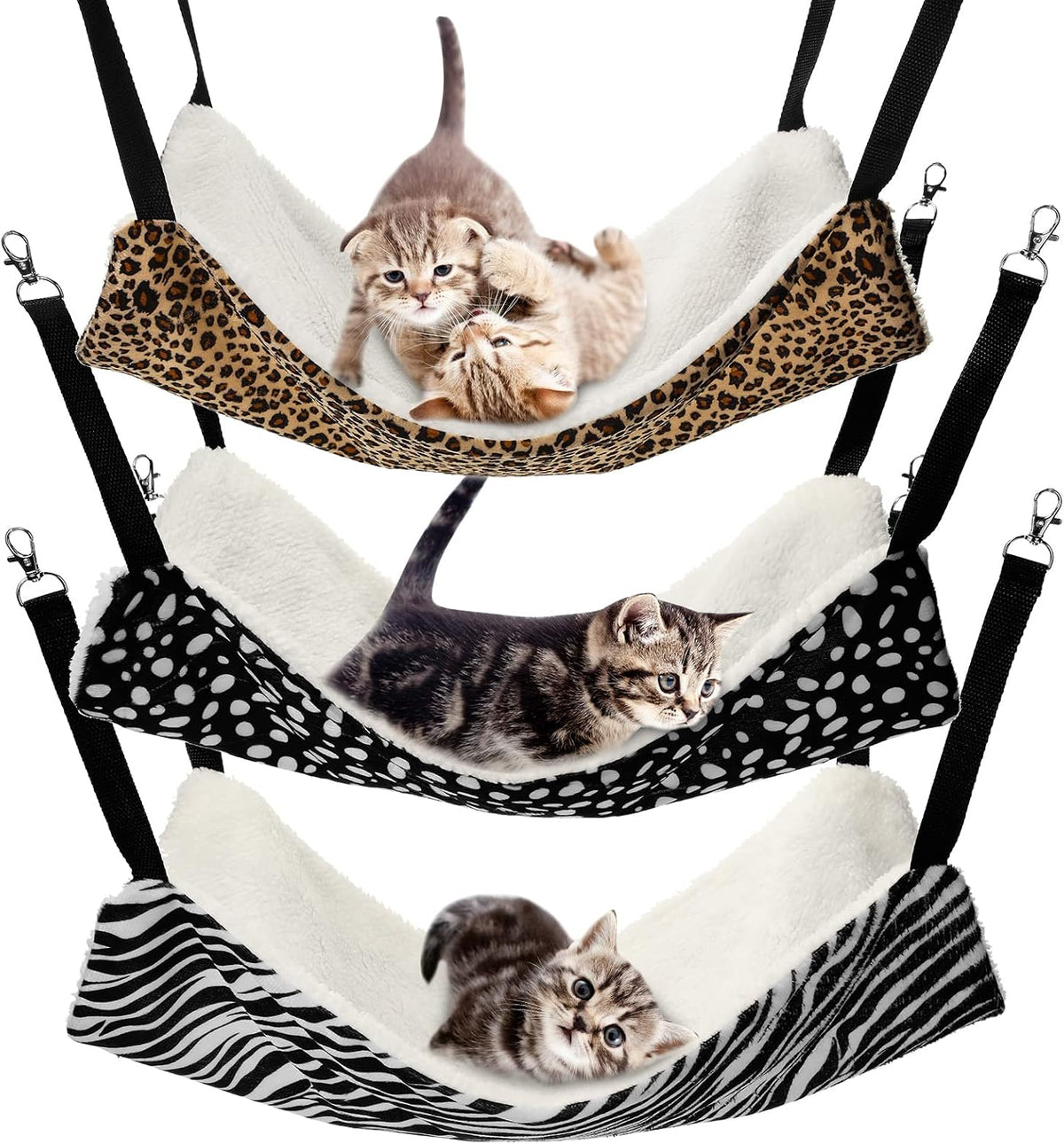BBTO 3 Pcs Reversible Hanging Hammock Soft Plush for Cat Ferret,Dot