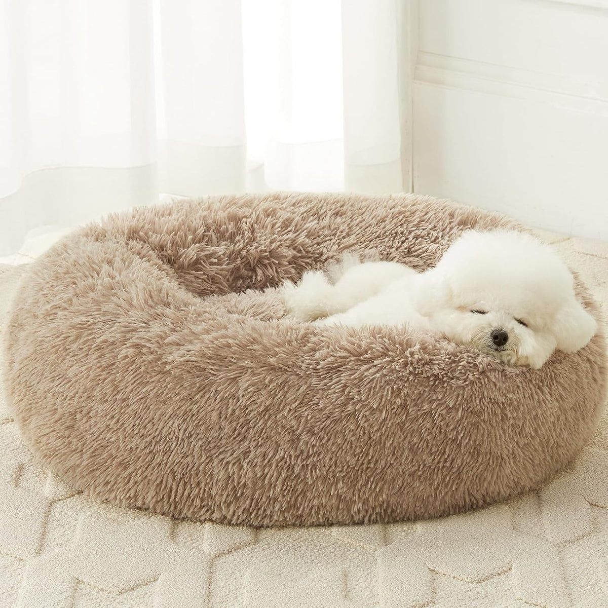 WNPETHOME Small Pink Round Calming Dog Bed Cat Bed For Comfy Sleep