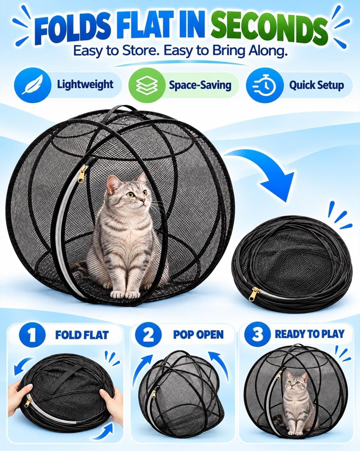 360° Panoramic Pop-Up Rolling Cat Playpen Ball,Outdoor Foldable Enclosure